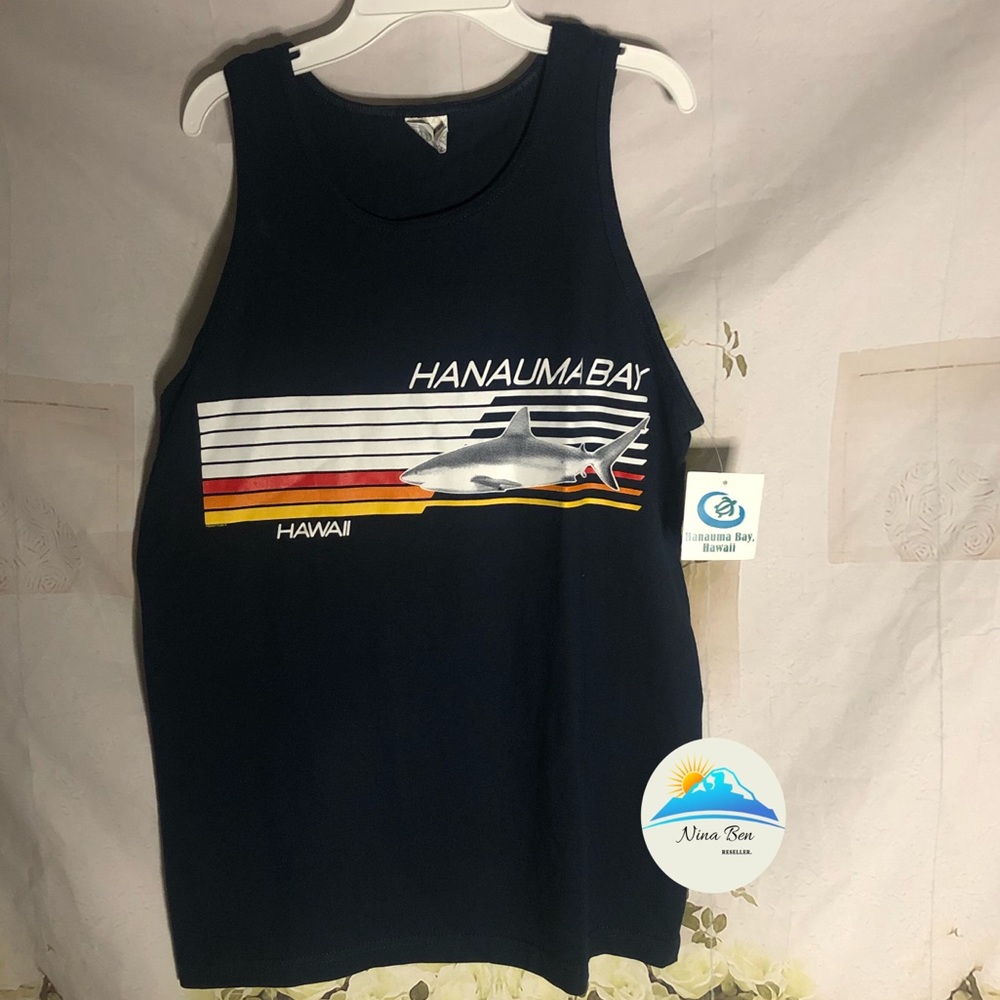 Hanauma Bay muscle tank navy blue shark Size M New